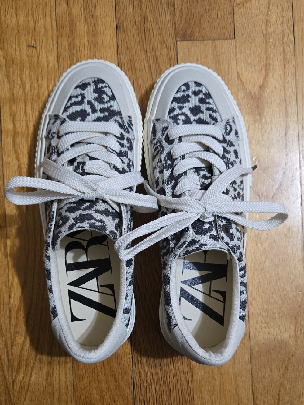 Zara Black and White Leopard Print Low-Top Sneakers